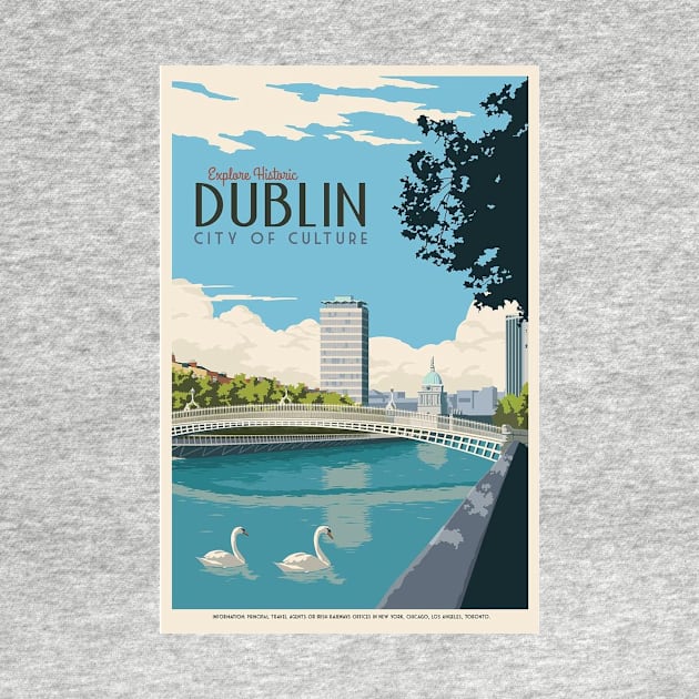 Vintage Travel Art Ireland Dublin City Of Culture by Aquora Art